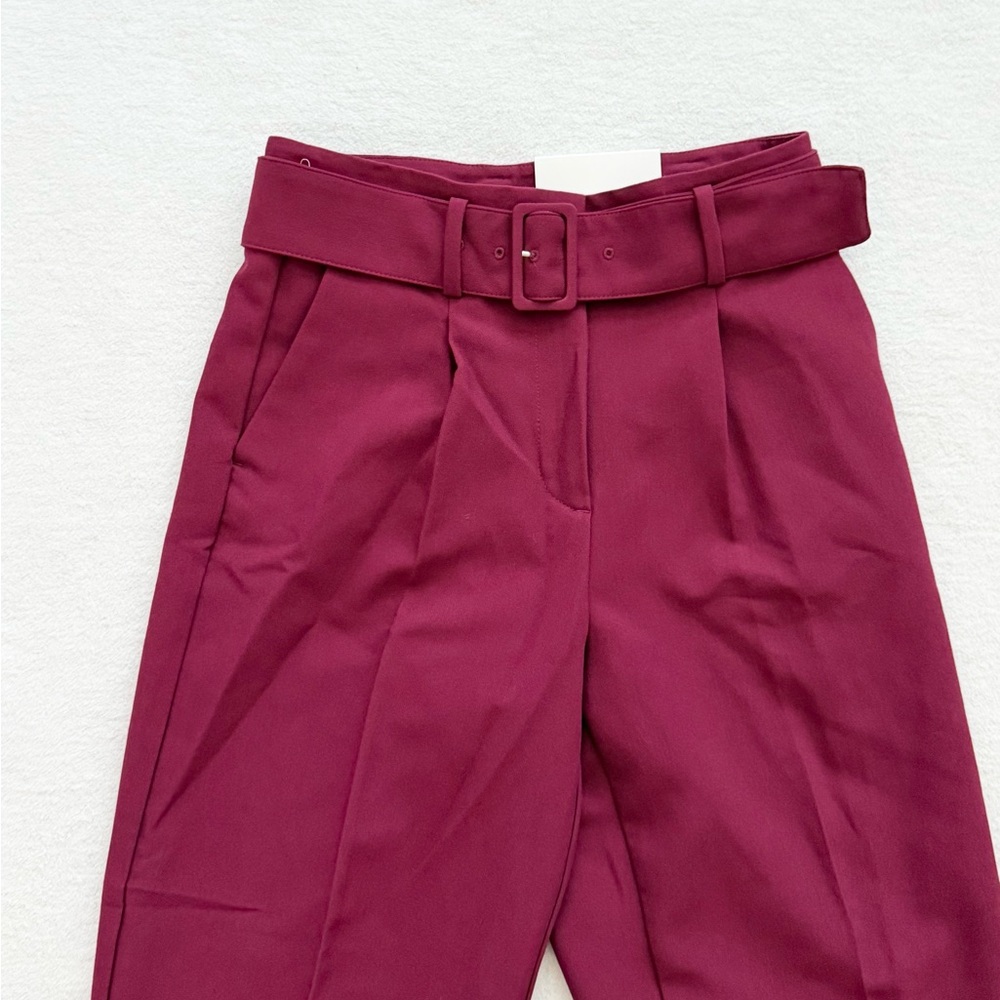 NWT Ann Taylor Petite Belted High Rise Tapered Pants Burgundy Size 0P - Picture 3 of 10